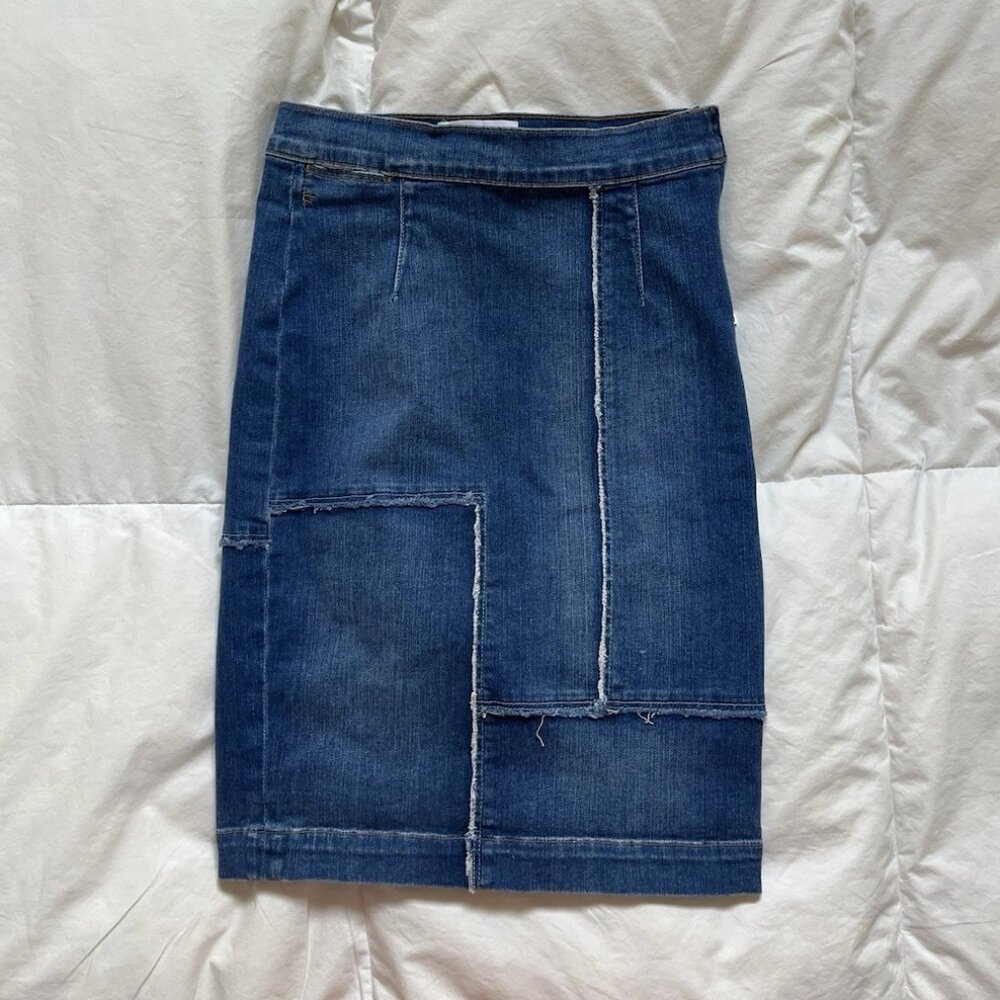 Frame Denim Dark Blue Patchwork Denim Skirt